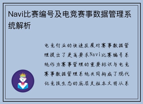 Navi比赛编号及电竞赛事数据管理系统解析
